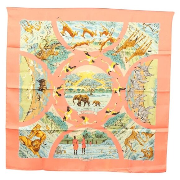 HERMES Carre 90 Scarf ""TANZANIE"" Silk Pink Auth - Picture 16 of 16